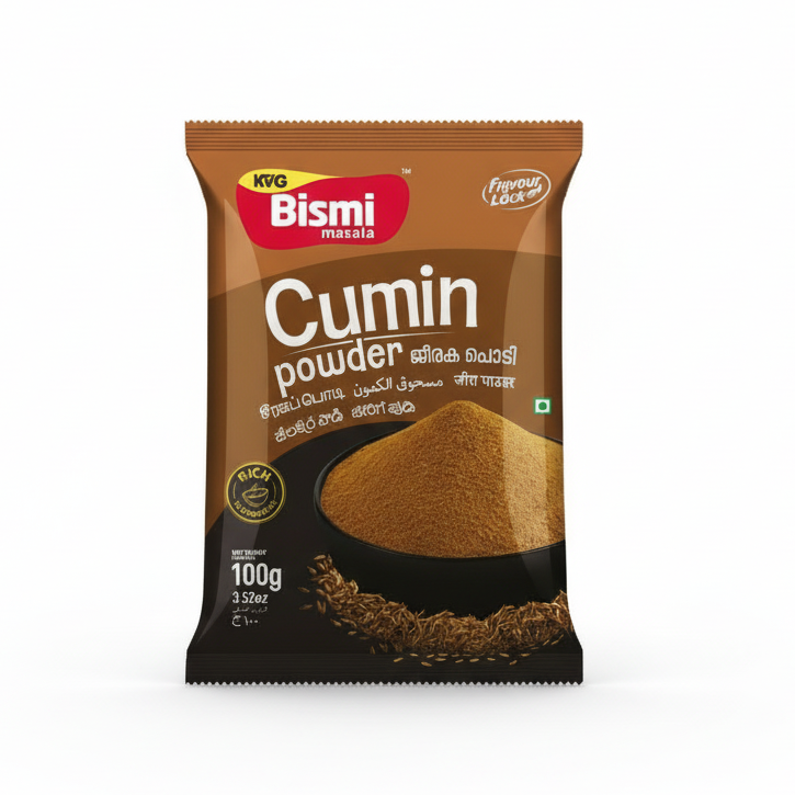 KVG Bismi Cumin powder packaging with brown and black design