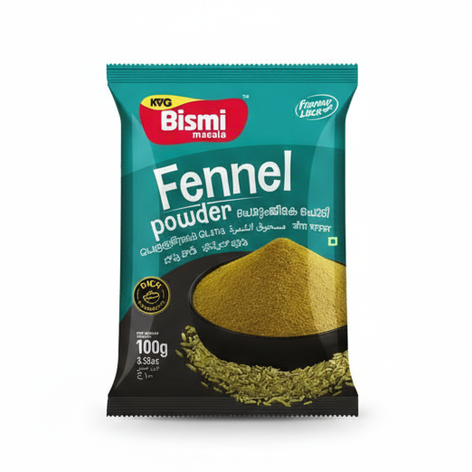 Bismi Fennel powder packaging with KVG logo on a white background