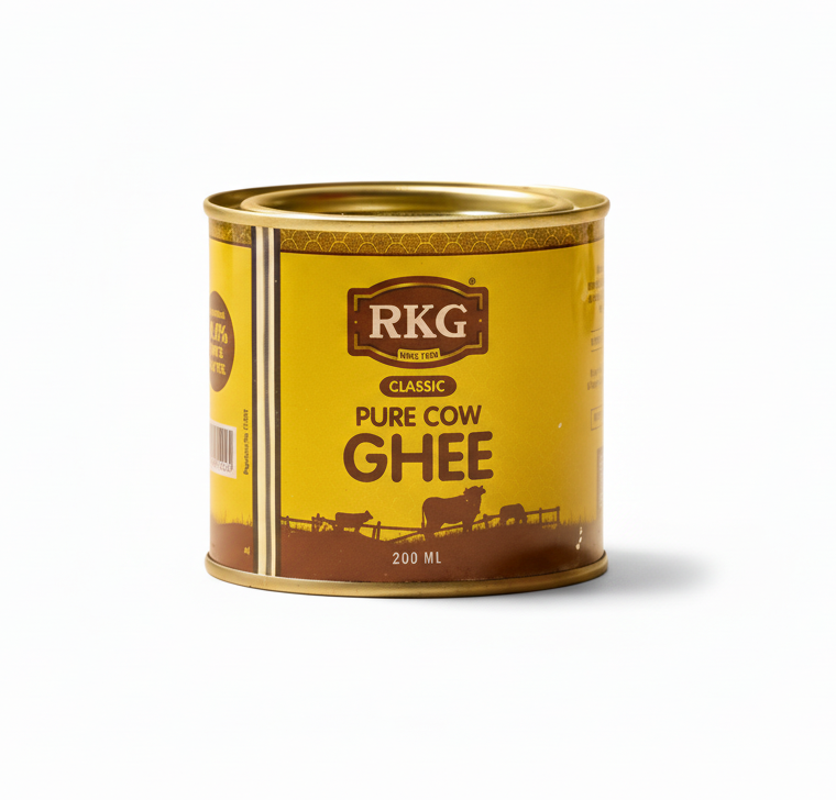 Can of RKG Classic Pure Cow Ghee on a white background