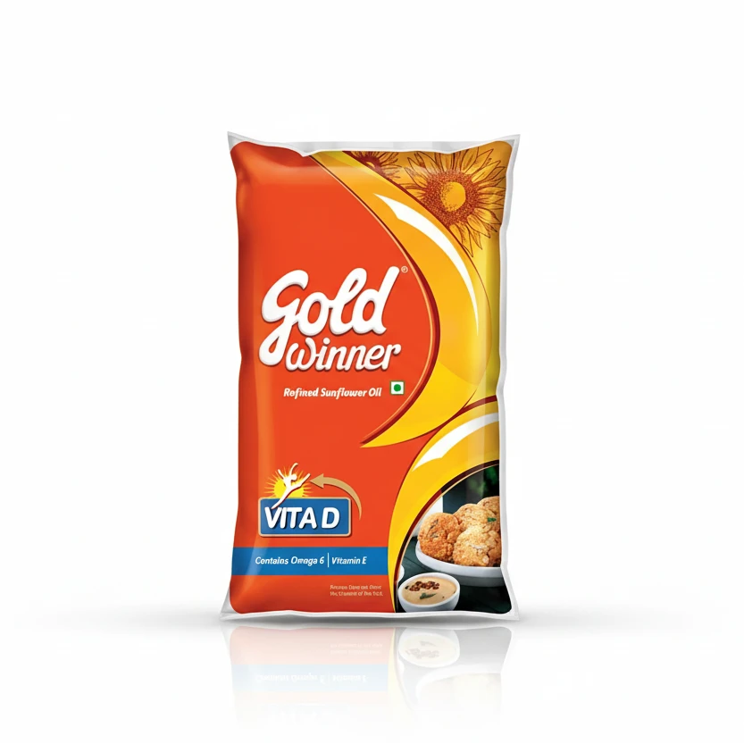 Gold Winner refined sunflower oil packaging with Vitad branding on a white background