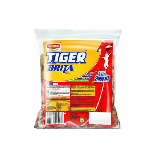 Britannia Tiger Brita packet with nutritional information on a white background