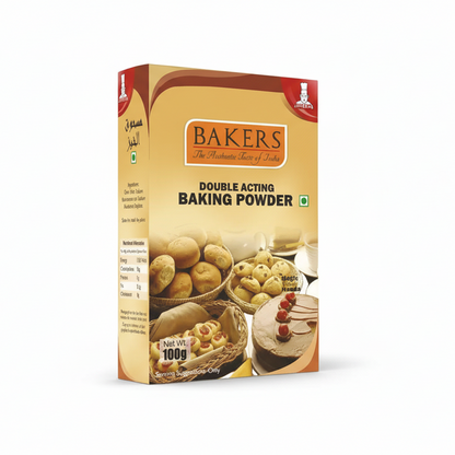 Bakers double acting baking powder packaging on a white background
