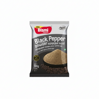 KVG Bismi Black Pepper powder packaging with visible text and imagery.