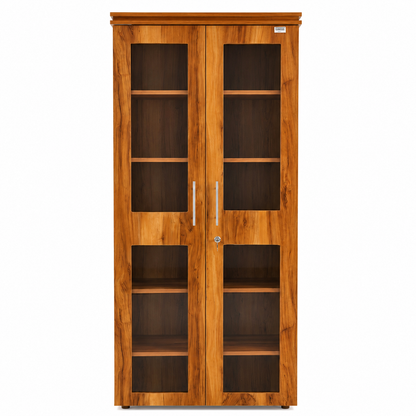 2 Door Newwood Glass Kitchen/Book Storage Cabinet with Display Shelves