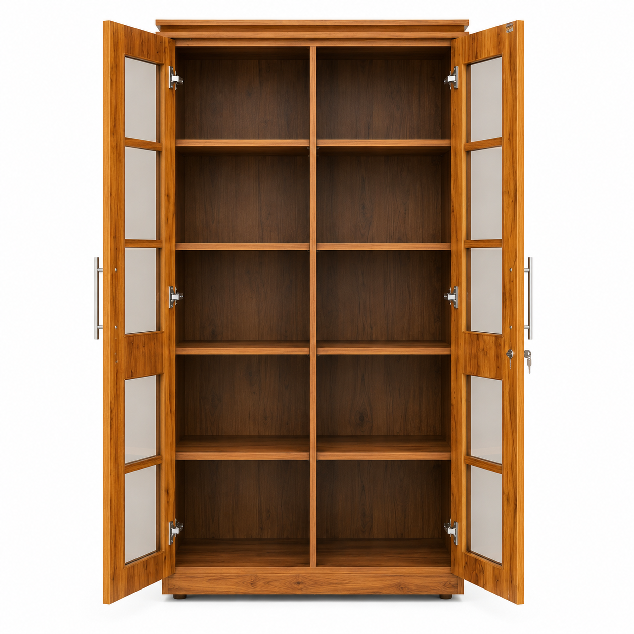2 Door Newwood Glass Kitchen/Book Storage Cabinet with Display Shelves