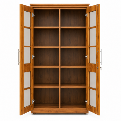 2 Door Newwood Glass Kitchen/Book Storage Cabinet with Display Shelves