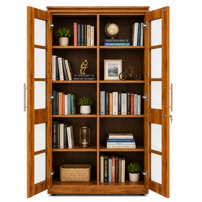 2 Door Newwood Glass Kitchen/Book Storage Cabinet with Display Shelves