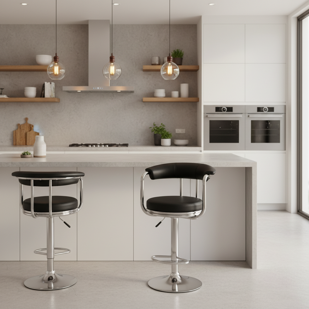 Premium Hydraulic Swivel Bar Stool with Chrome Frame & Footrest - 360˚ Rotation