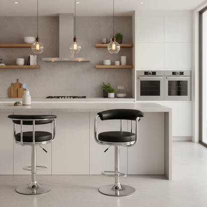 Premium Hydraulic Swivel Bar Stool with Chrome Frame & Footrest - 360˚ Rotation