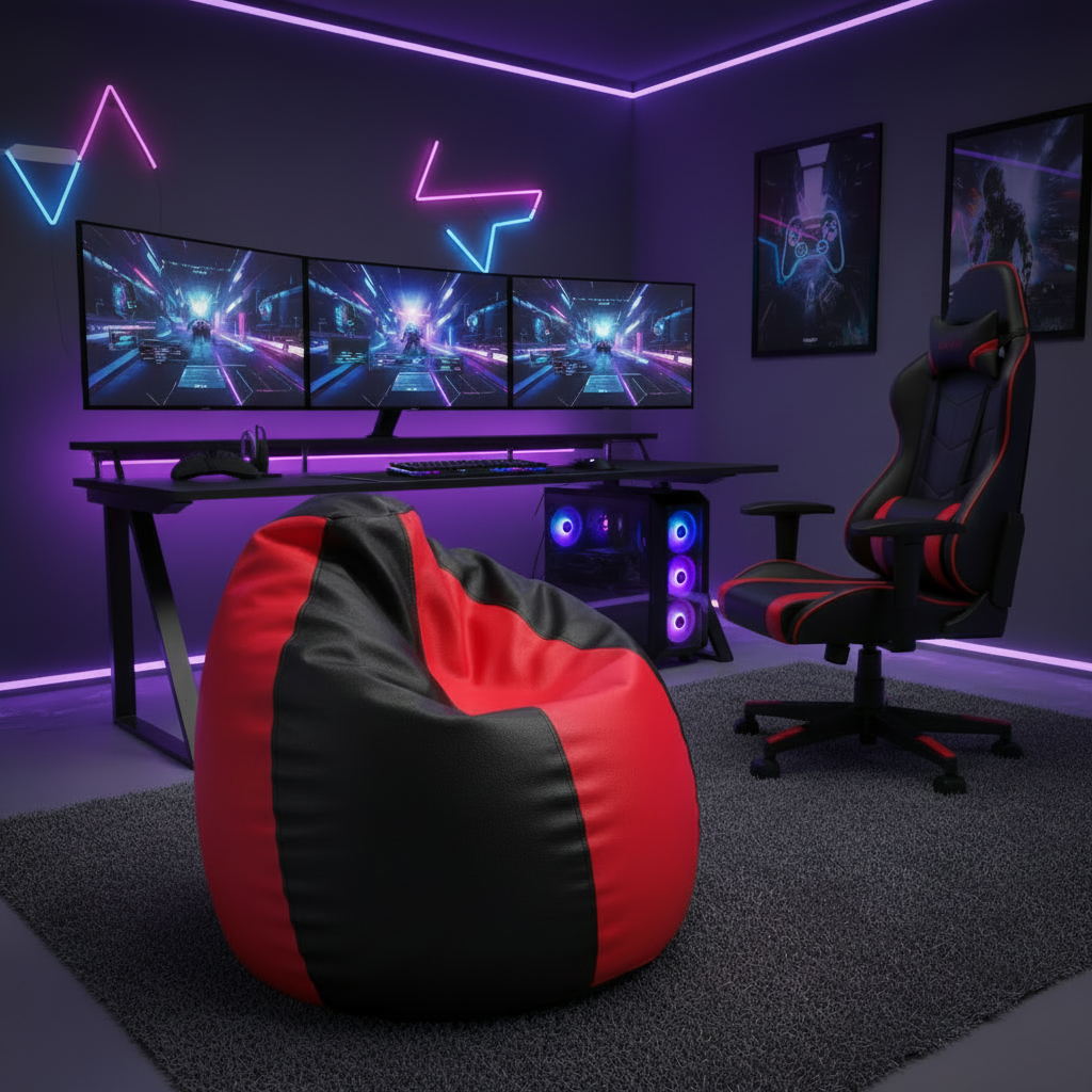 Premium Leatherette Bean Bag Chair for Living Room & Gaming With Filled Beans