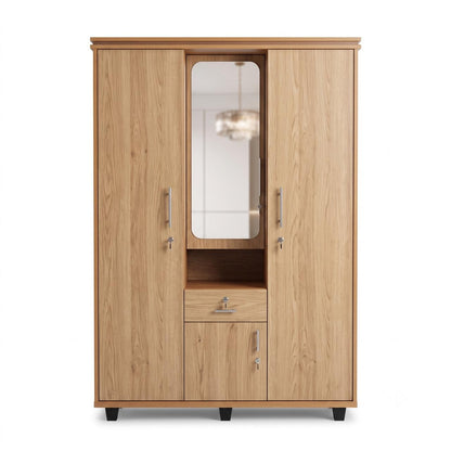 3-Door Wooden Alamara/Almirah/Wardrobe with Integrated Dressing Mirror & Safety Locker