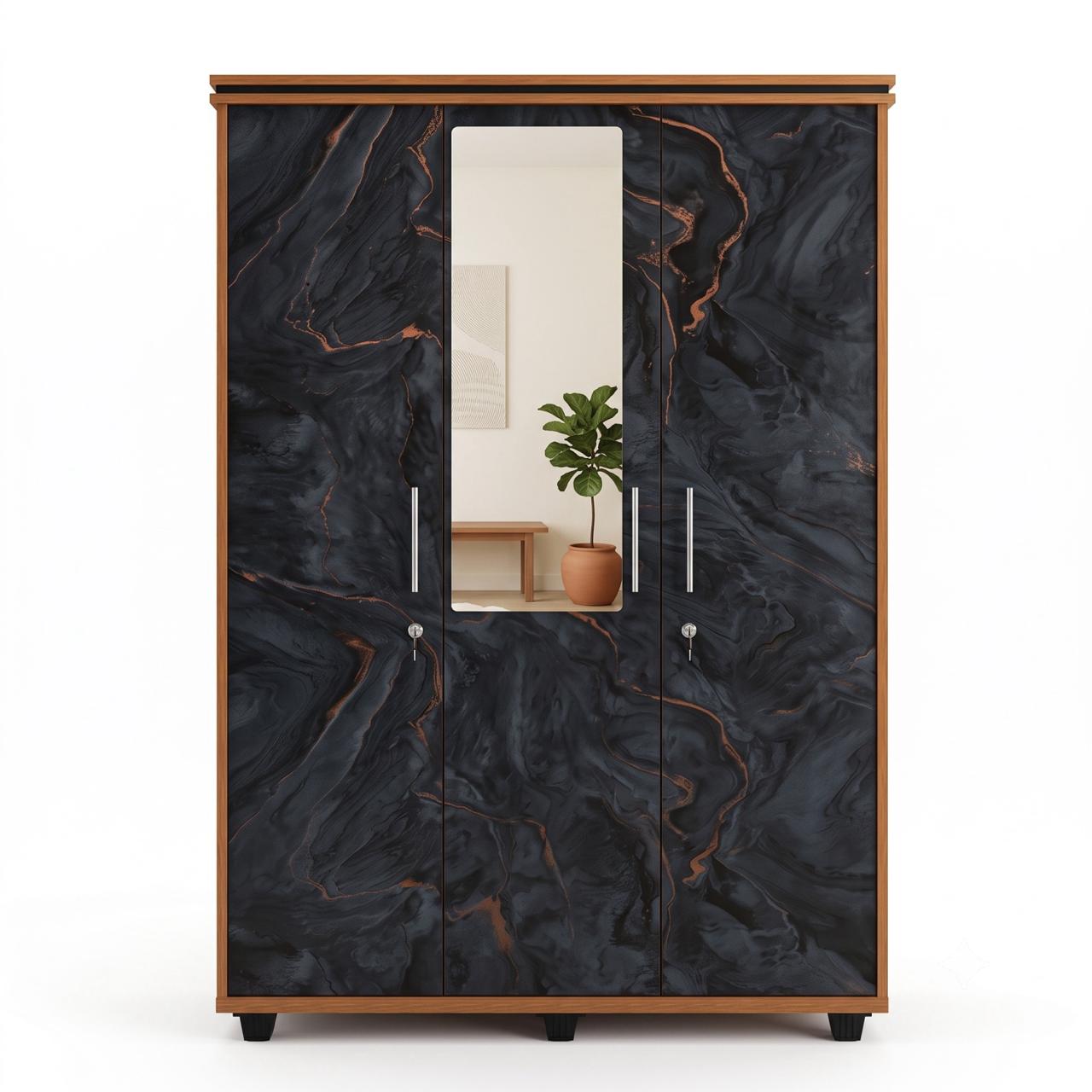 3-Door Multi-Shelf Clothes alamara/Almirah/Wardrobe with Built-In Valuables Vault