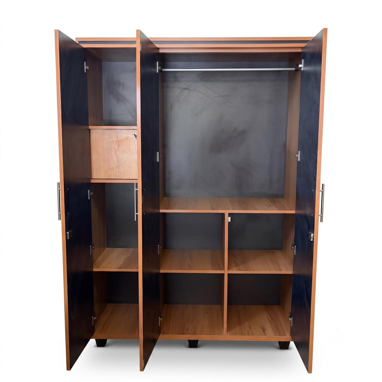3-Door Multi-Shelf Clothes alamara/Almirah/Wardrobe with Built-In Valuables Vault