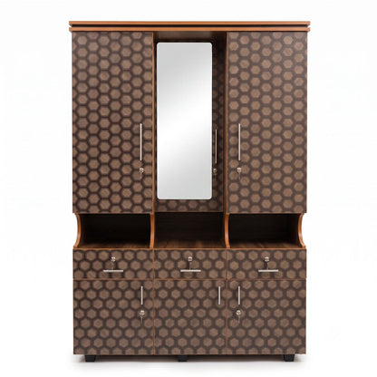 6-Door Alamara/Almirah/Wardrobe with Mirror, Multi-Shelf Grid & 3 Drawers
