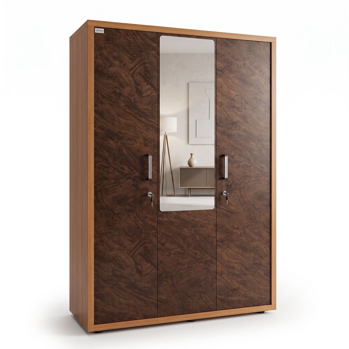 Premium 3-Door Wooden Alamara/Almirah/Wardrobe - Special Wood Board  With Mirror & Locker
