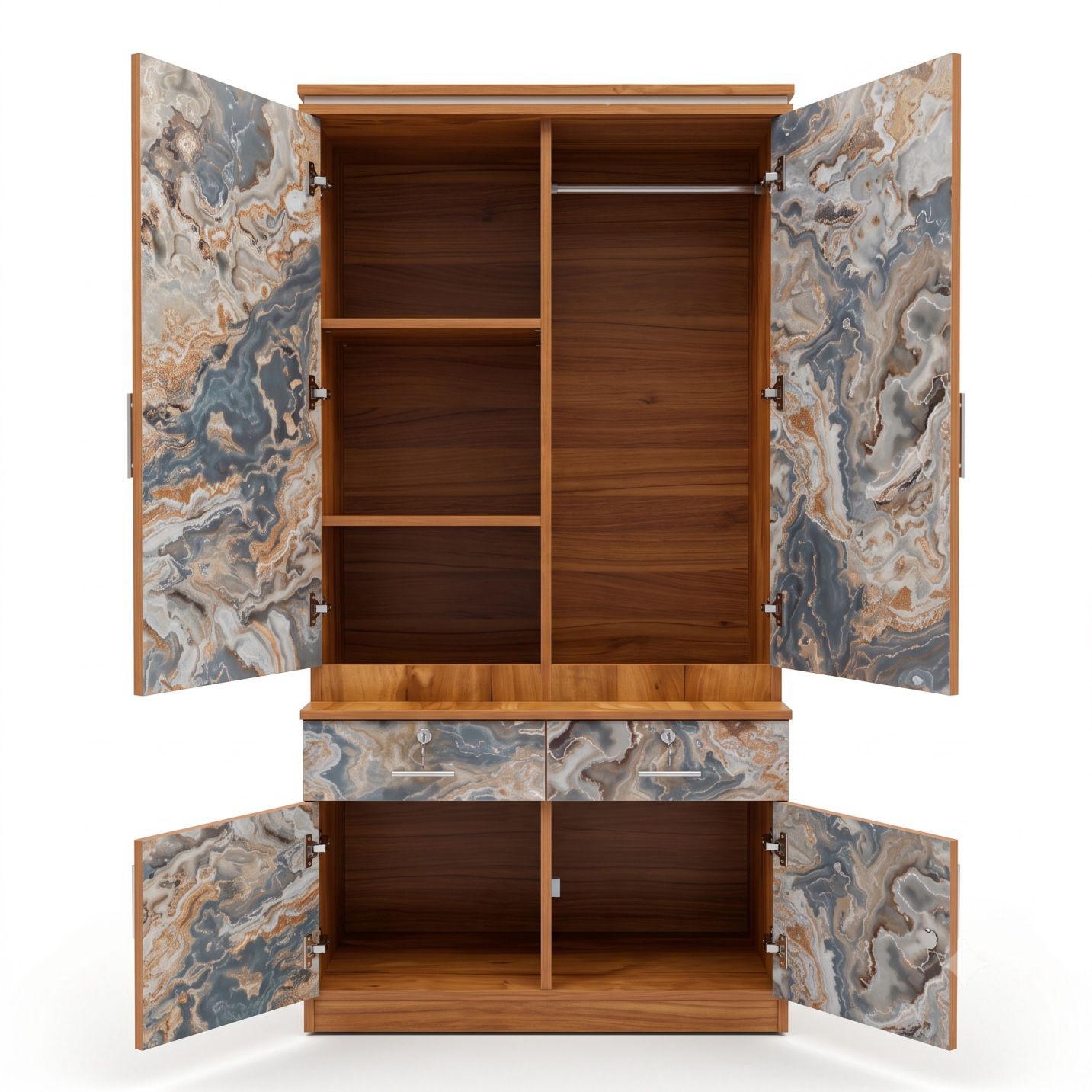 Contemporary 4-Door Combo Alamara/Almirah/Wardrobe & Dressing Vanity Shelf Columns & Drawers