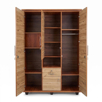 3-Door Wooden Alamara/Almirah/Wardrobe with Integrated Dressing Mirror & Safety Locker