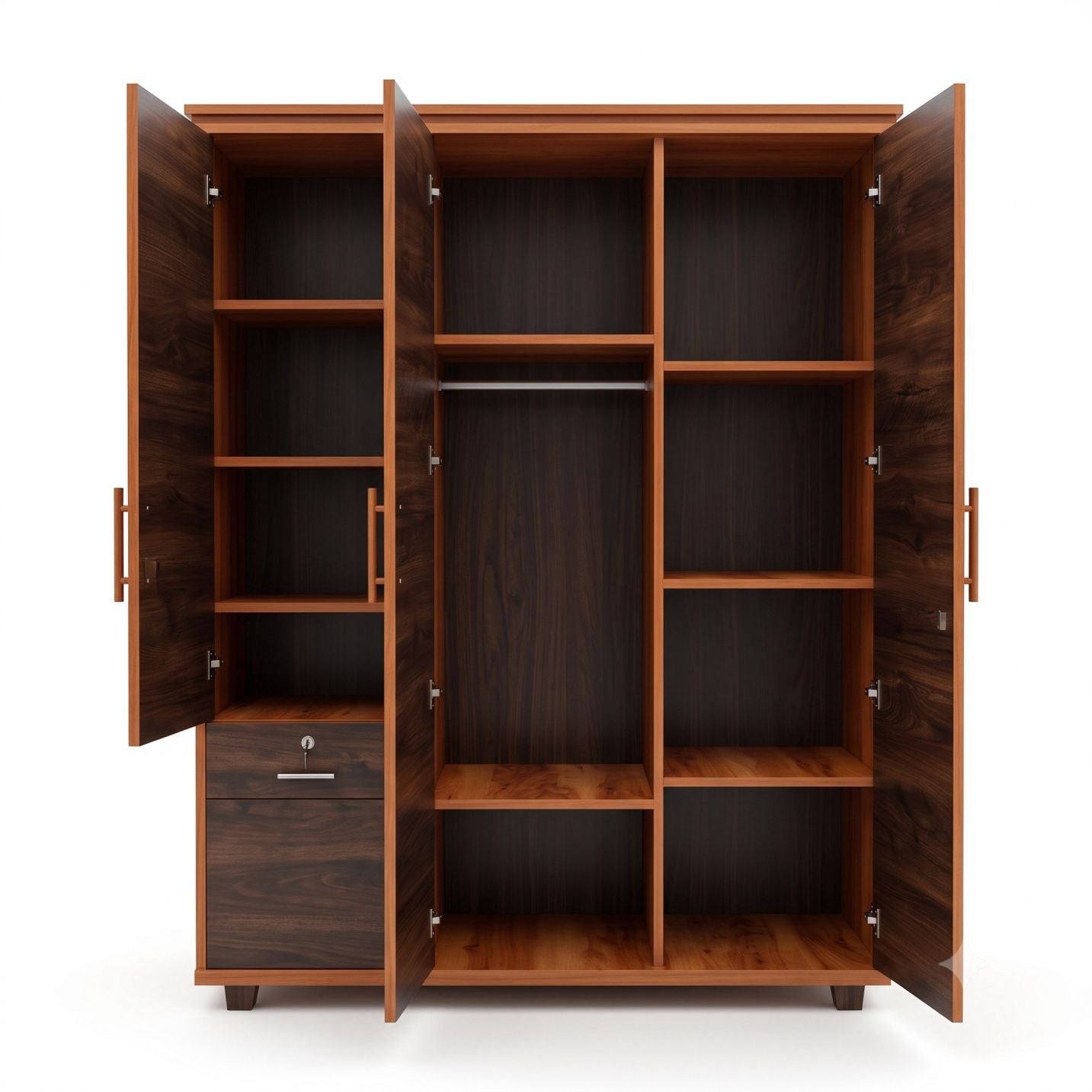 3-Door Wooden Alamara/Almirah/Wardrobe with Integrated Dressing Mirror & Safety Locker