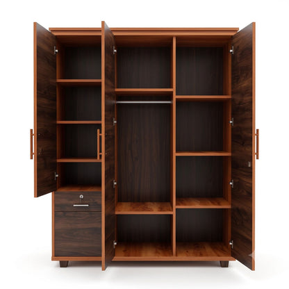 3-Door Wooden Alamara/Almirah/Wardrobe with Integrated Dressing Mirror & Safety Locker
