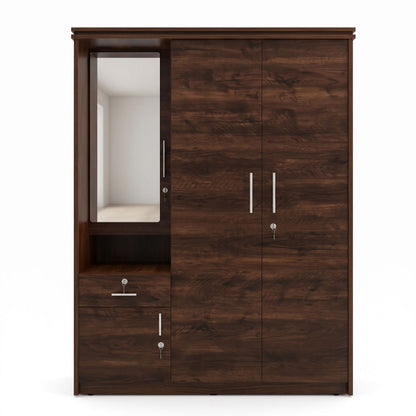 3-Door Wooden Alamara/Almirah/Wardrobe with Integrated Dressing Mirror & Safety Locker