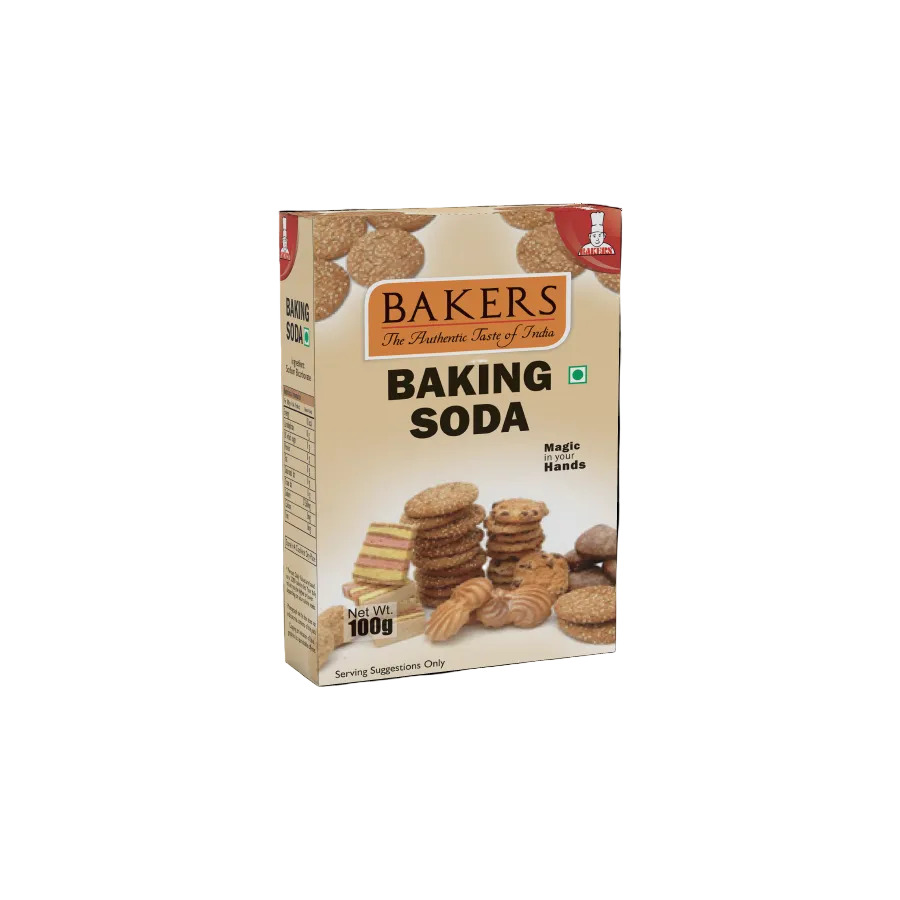 Box of Bakers baking soda with images of cookies on a white background
