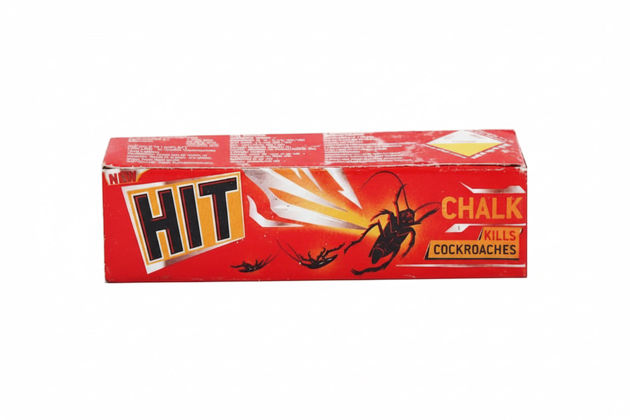 Box of Hit chalk for killing cockroaches on a white background