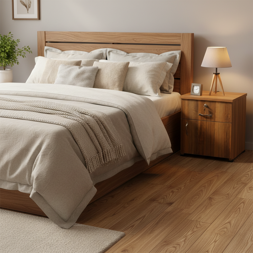 Bedroom Side Table (Bed Box) with Drawer and Lock Cabinet (46cm H x 40cm W)