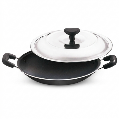 Onix 20cm Aluminium Non-Stick Appam Pan with Snug-Fit Lid – Deep Curved Fry Pan with Stay-Cool Handles