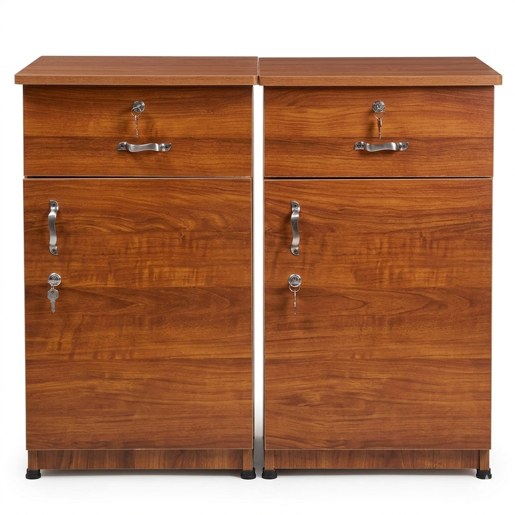 Bedroom Side Table (Bed Box) with Drawer and Lock Cabinet (77cm H x 46cm W)
