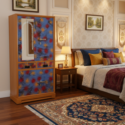 Digital Floral Printed Metal 4-Door Metal Alamara/Almirah/Wardrobe Cabinet