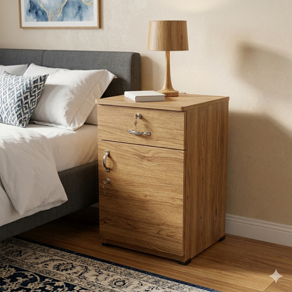 Bedroom Side Table (Bed Box) with Drawer and Lock Cabinet (77cm H x 46cm W)