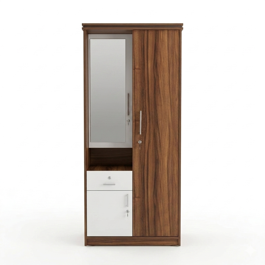 2-Door Wooden Alamara/Almirah/Wardrobe with Integrated Dressing Mirror