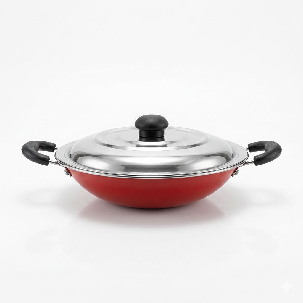 Curryleaf Essential Nonstick XPRO Appachatty with Stainless Steel Lid | PFOA-Free Premium Appam Pan with Stay-Cool Handles