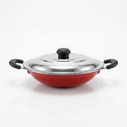 Curryleaf Essential Nonstick XPRO Appachatty with Stainless Steel Lid | PFOA-Free Premium Appam Pan with Stay-Cool Handles