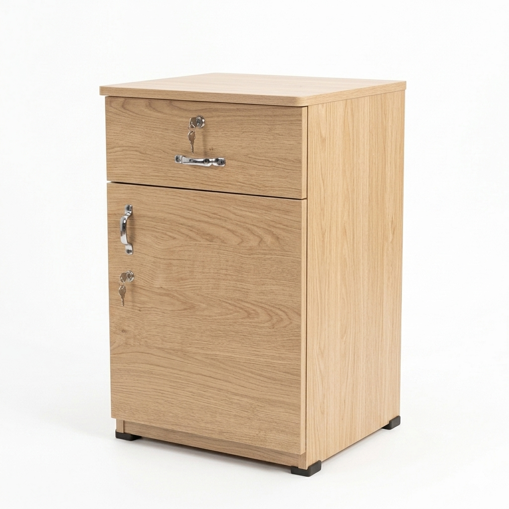 Bedroom Side Table (Bed Box) with Drawer and Lock Cabinet (77cm H x 46cm W)