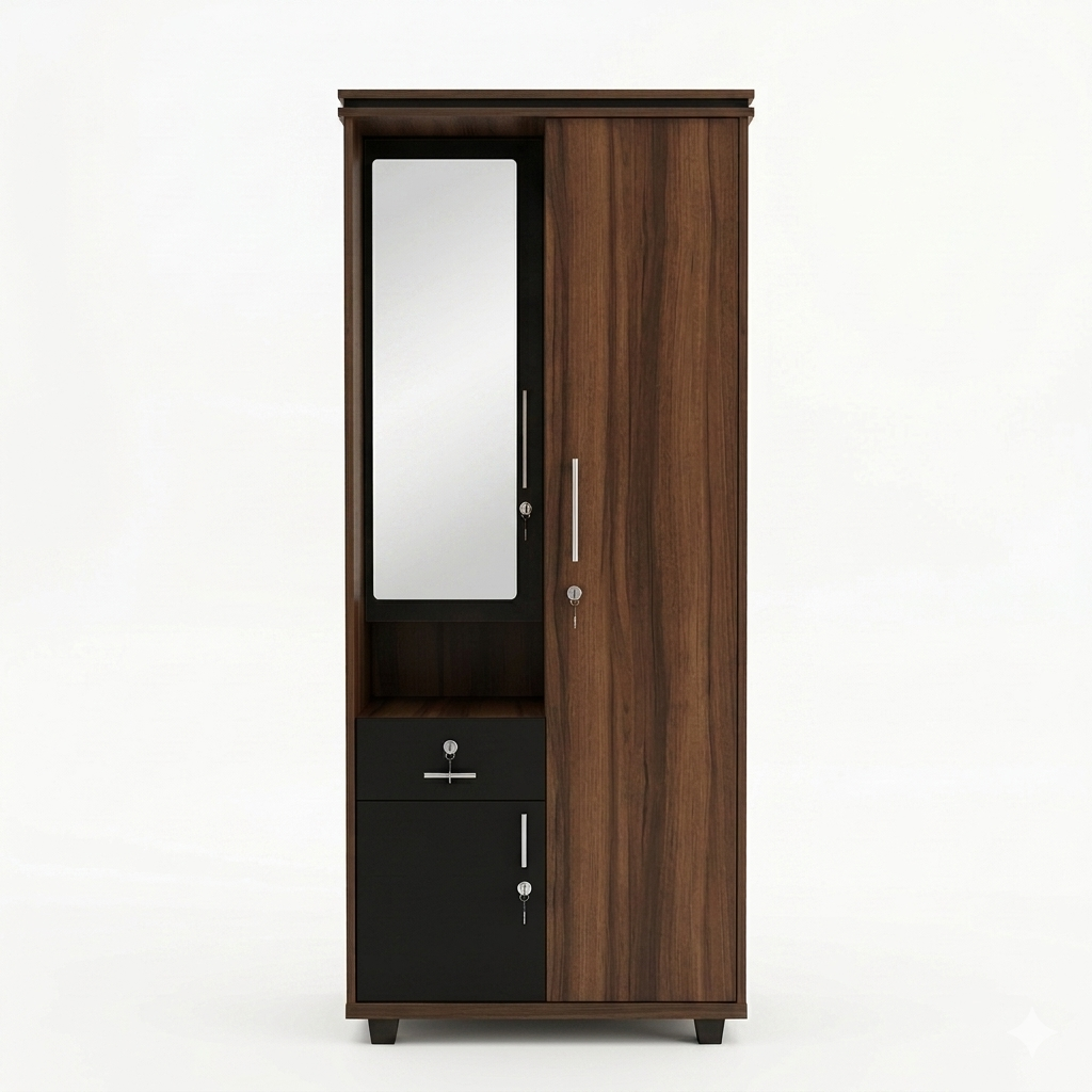 2-Door Wooden Alamara/Almirah/Wardrobe with Integrated Dressing Mirror