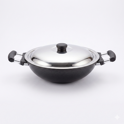 Bell Non-Stick Deep Appa Chatty with Stainless Steel Lid (4mm Extra Thick Base) | 3-Layer Easy Food Release System Appam Pan