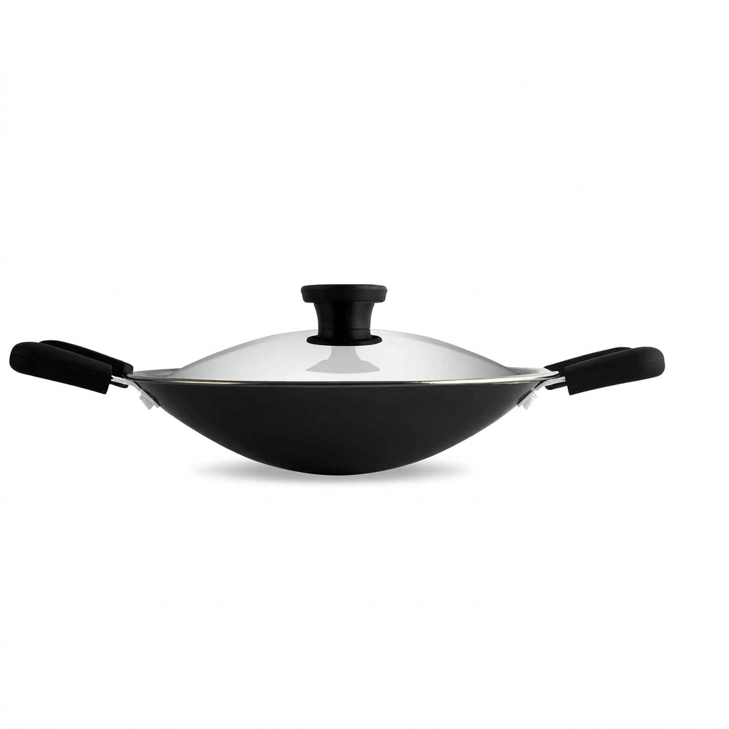 Greenchef Non-Stick Appachetty (3.0mm Extra Thick Base) | Pure Grade Virgin Aluminium Appam Pan with Glass Lid | PFOA-Free