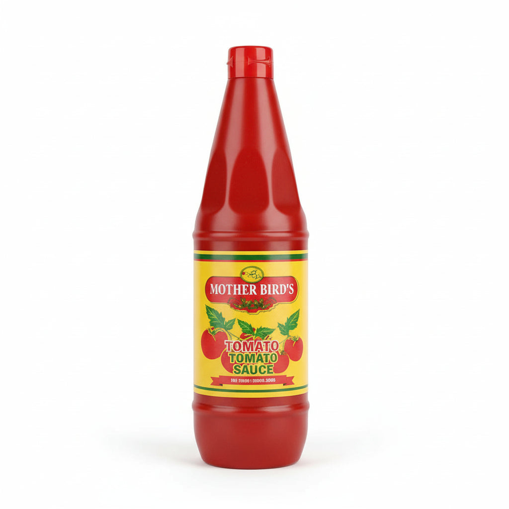 Bottles of Mother Bird's Tomato Sauce on a shelf