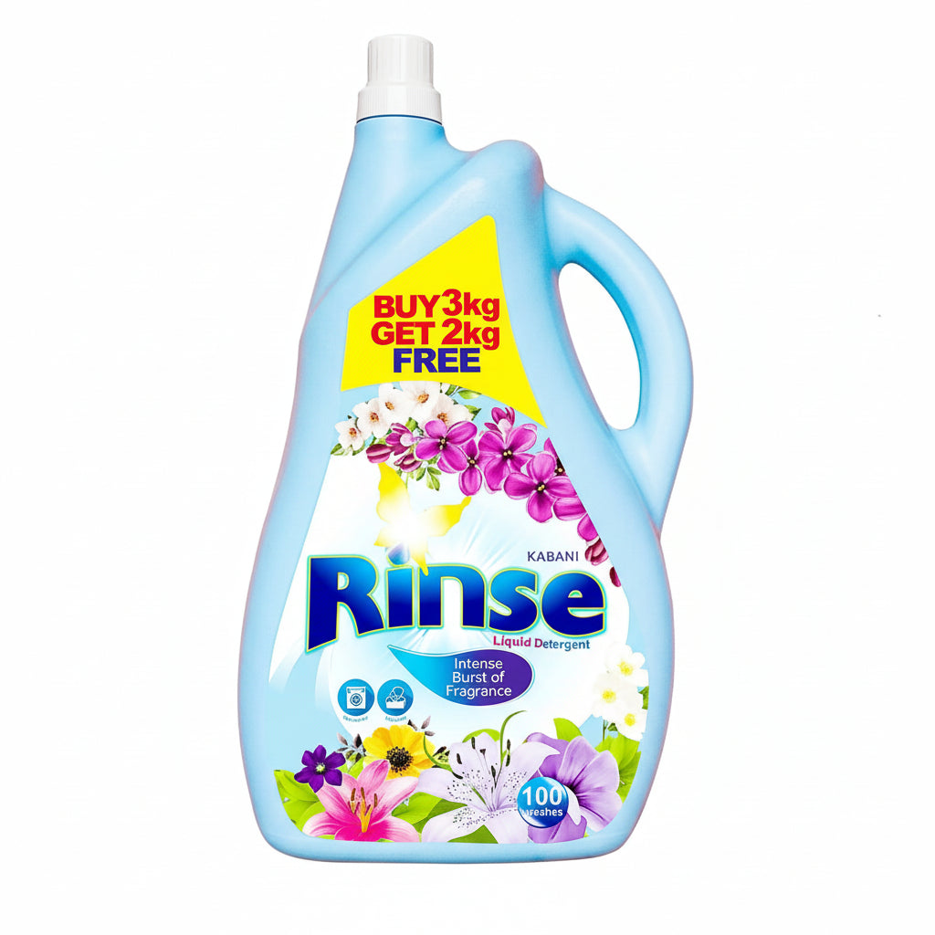 Kabani Rinse liquid detergent bottle with floral design on a white background